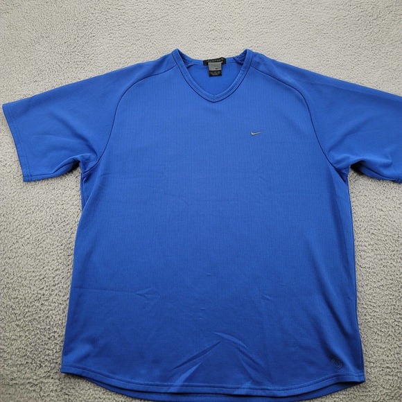 Nike Shirt‎ Mens XL Blue Sphere Short Sleeve V-Neck basketball Sports Swoosh - Picture 1 of 16